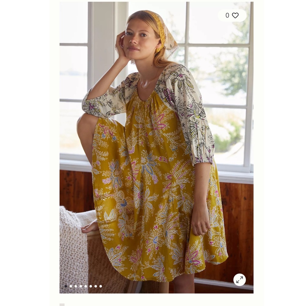 F1 Anthropologie Daily Practice Mollie Tunic Dress Boho Floral Small Cottagecore